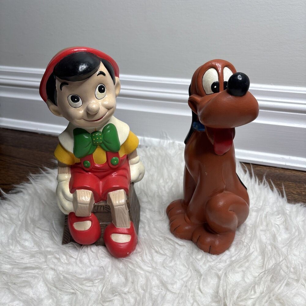 Vintage Evans 1945 Disney Pinocchio & Pluto Ceramic Figurine Lot Shelf Sitters